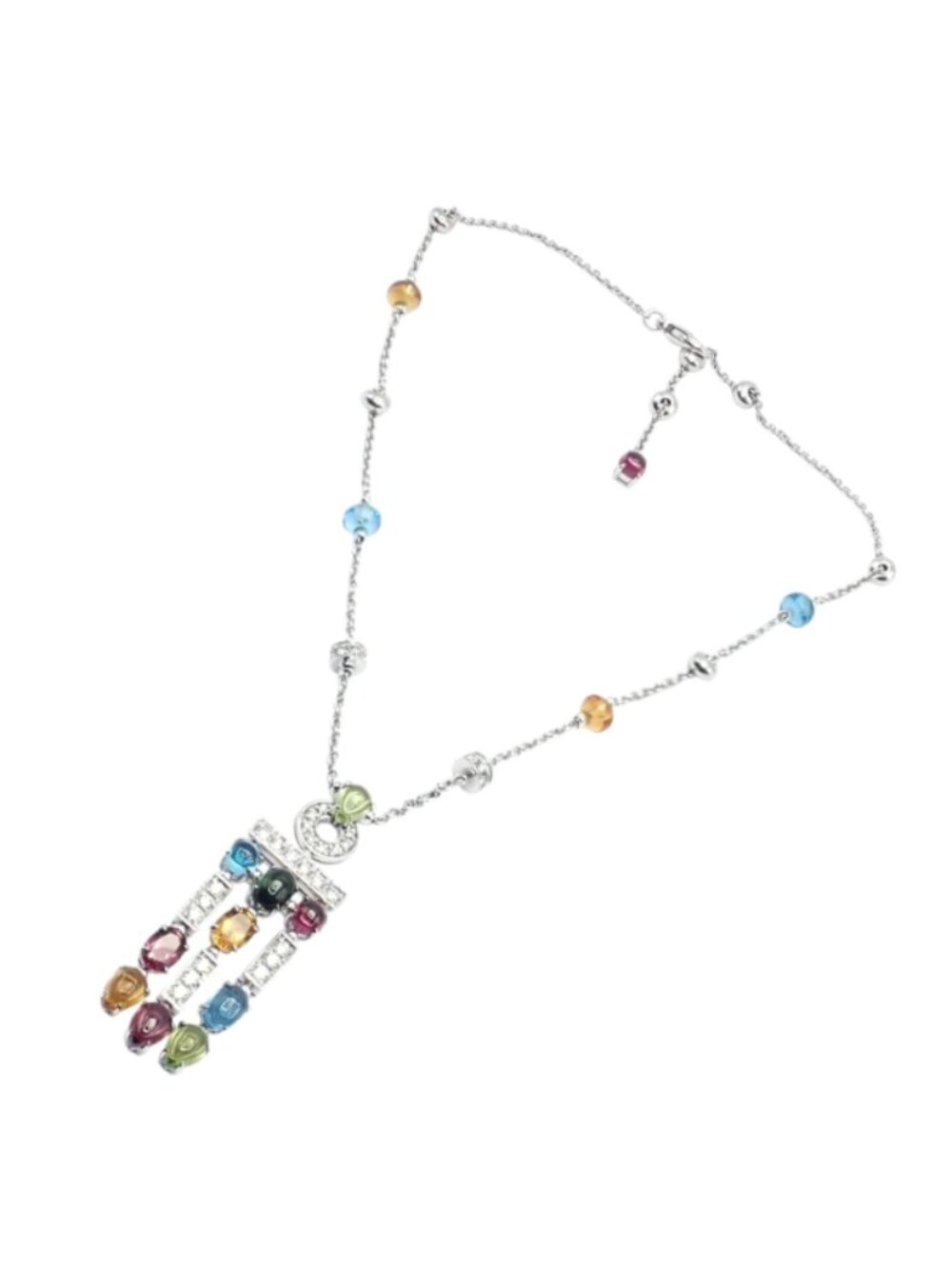 Authentic! Bvlgari Bulgari Allegra 18k White Gold Diamond Color Stones Necklace